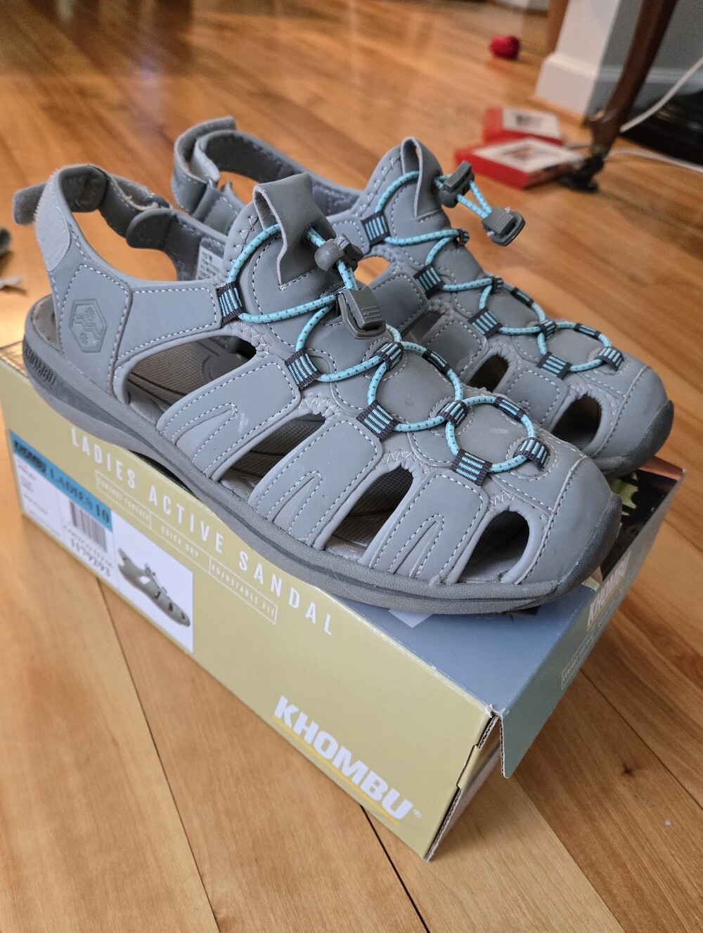Khombu Gray Active Sandal with Aqua Accents- Womens Size 10